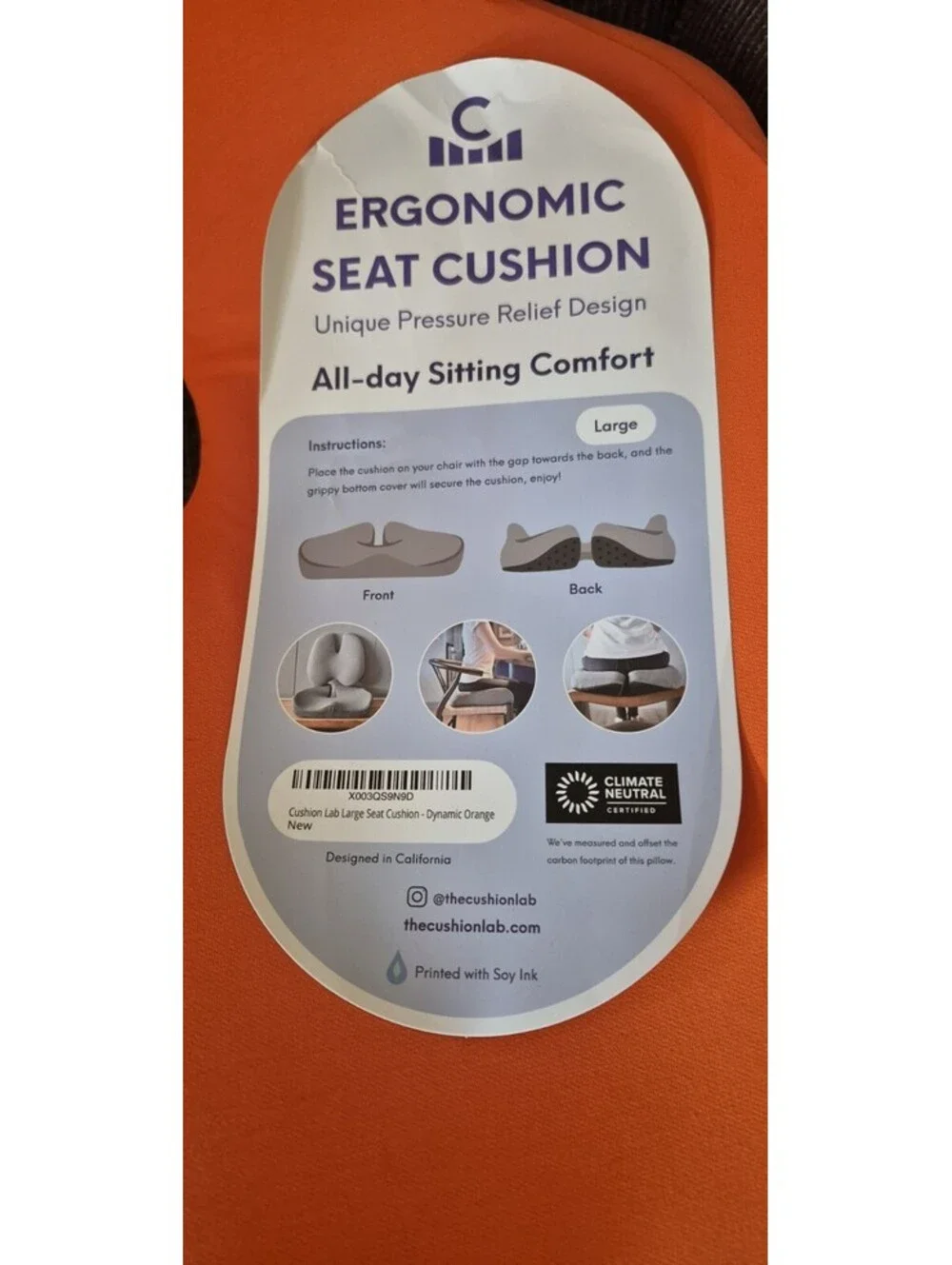 CUSHION LAB Ultimate Sitting Comfort Bundle - Open Box - Orange - Large Seat